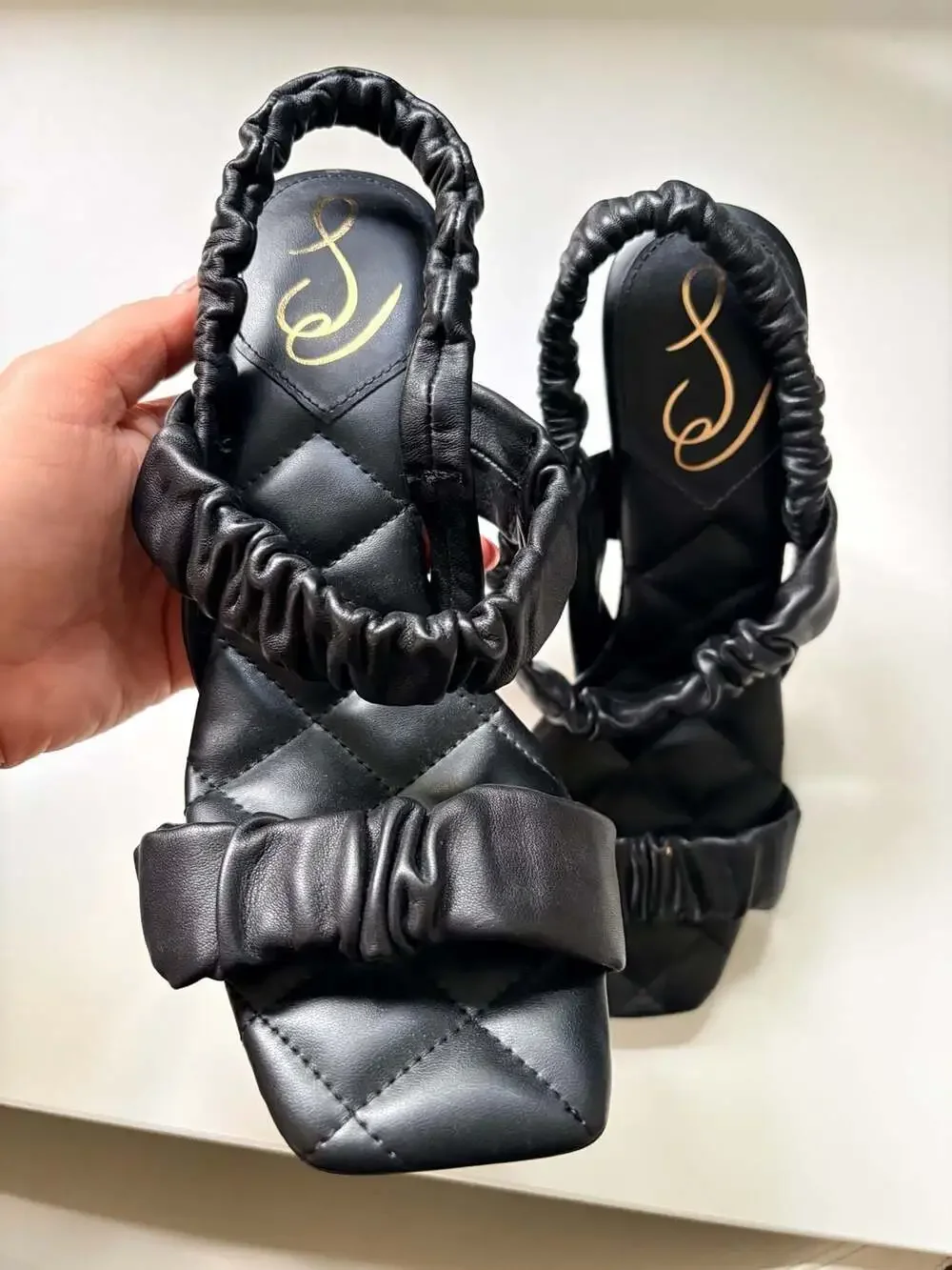 Sam Edelman Marlena Quilted Ruched Heeled Sandals Black Ladies Size 8.5M